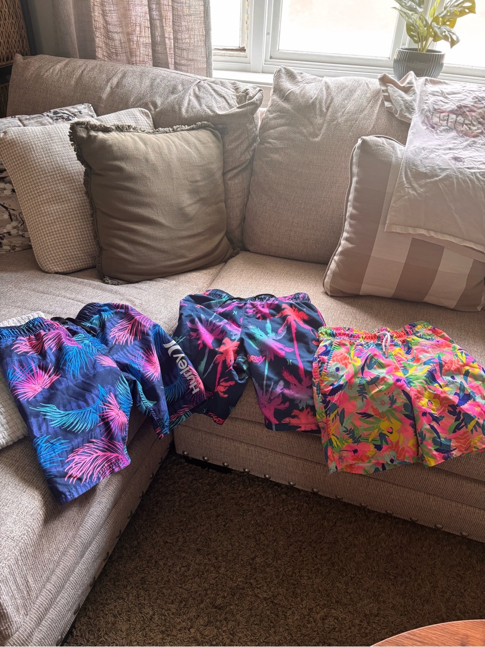 Hurley Kids Tropical Print Swim Shorts Trio - Blue, Navy & Neon